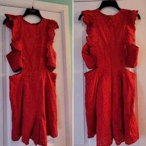 New York and Co raspberry cut out romper M eyelet, shorts